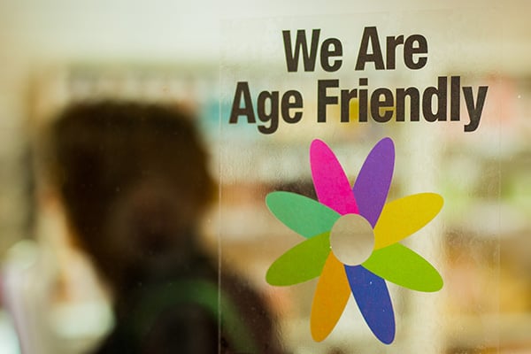 we are age friendly sticker