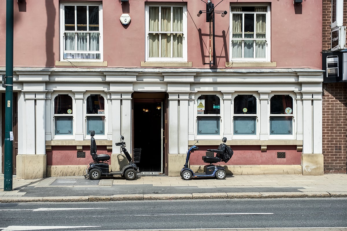 Building with mobility scooters