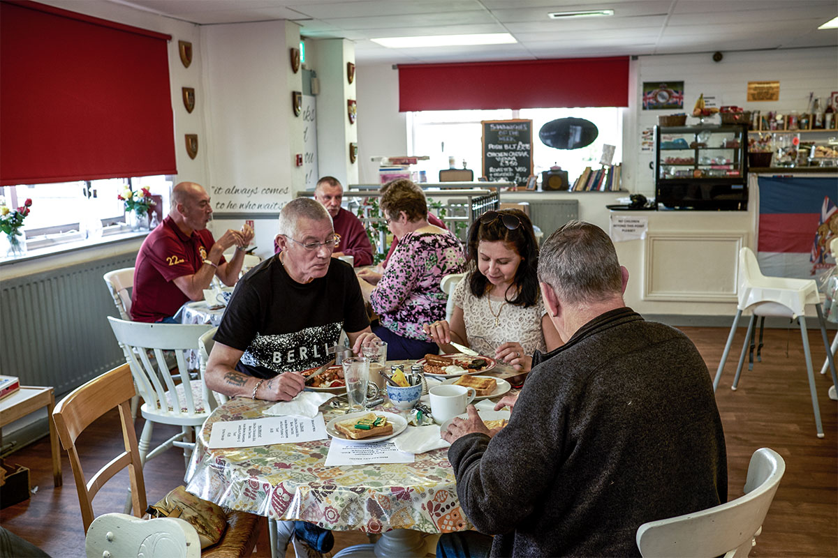 Cafe costumers conversing