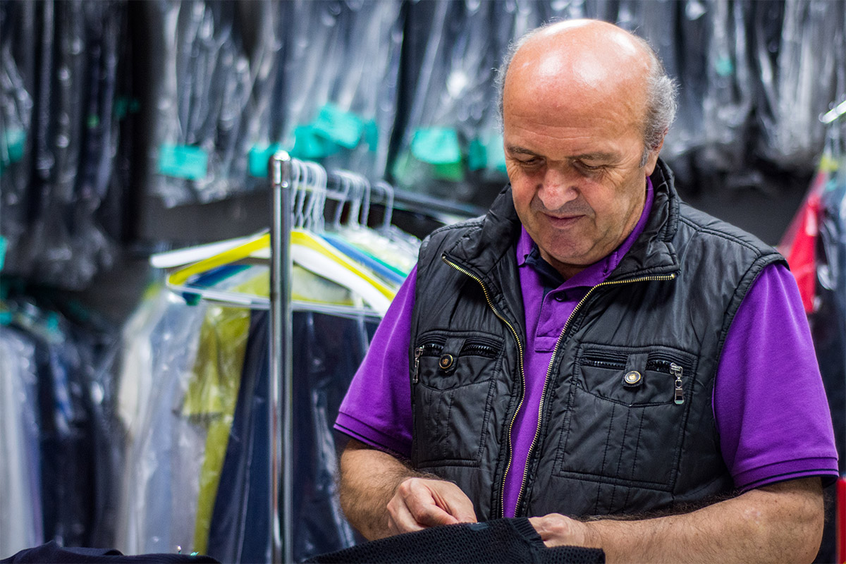 Dry cleaner at work