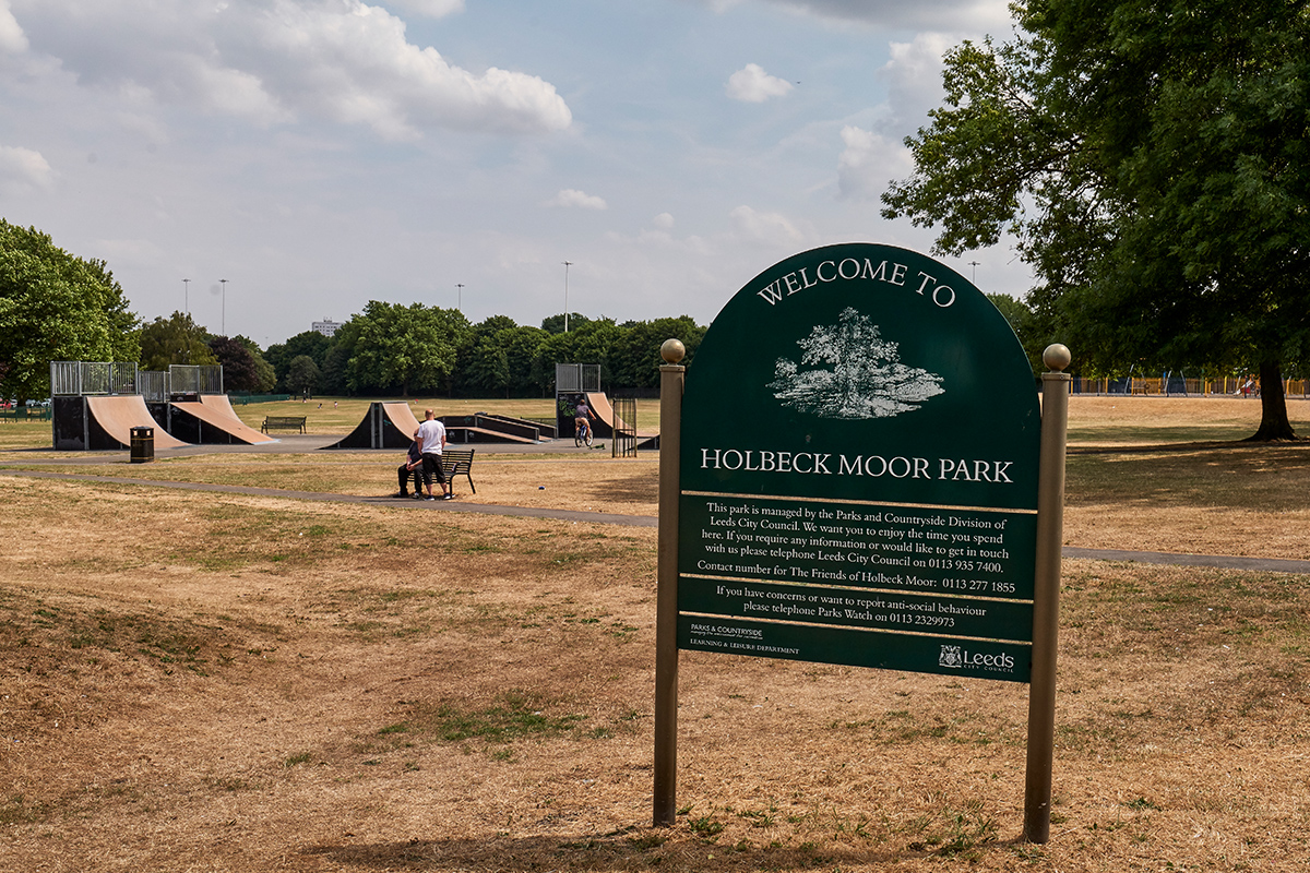 A sign in a park, saying Holbeck