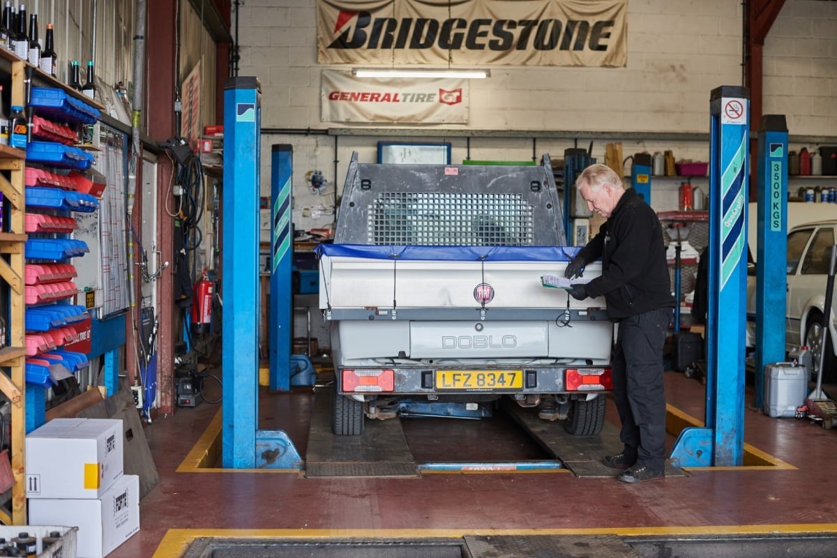 Older man working on car