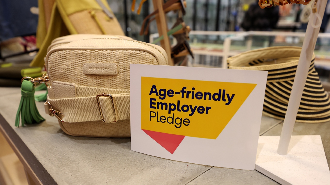 Photo of the employer pledge sign in an Oliver Bonas shop