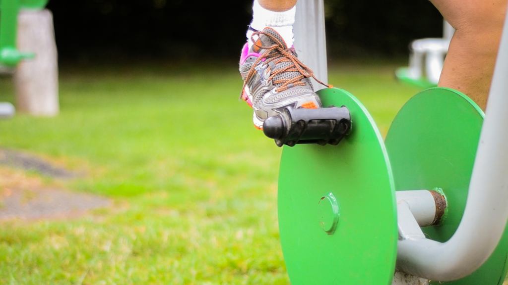 Cycling on an outdoor exercise bike