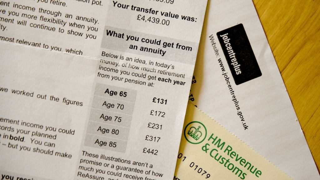 Job Centre Plus letter and pension statement