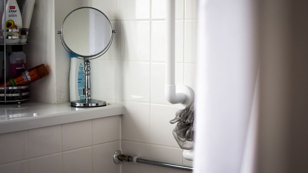 A handrail in a shower