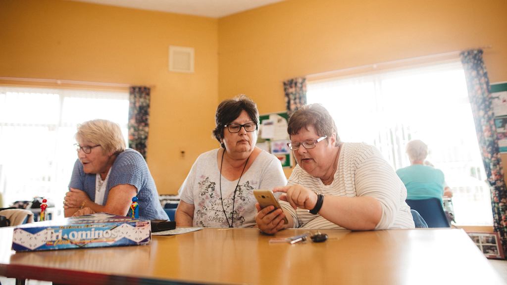 Older women using mobile phone