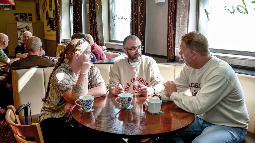 Group of people around a table in a cafe