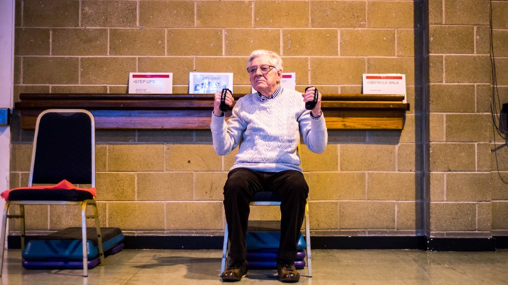 Older man in exercise class