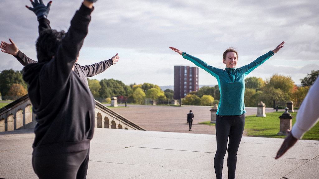 Group of older people exercising outdoor