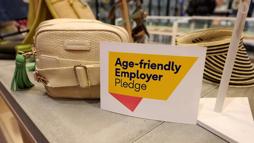 Photo of the employer pledge sign in an Oliver Bonas shop