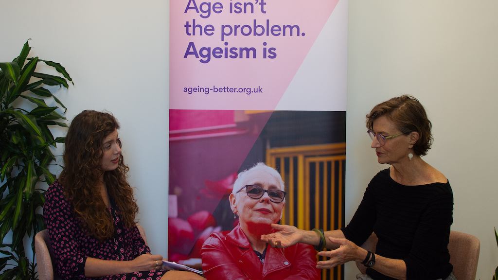 Ashton and Jo sitting down and talking