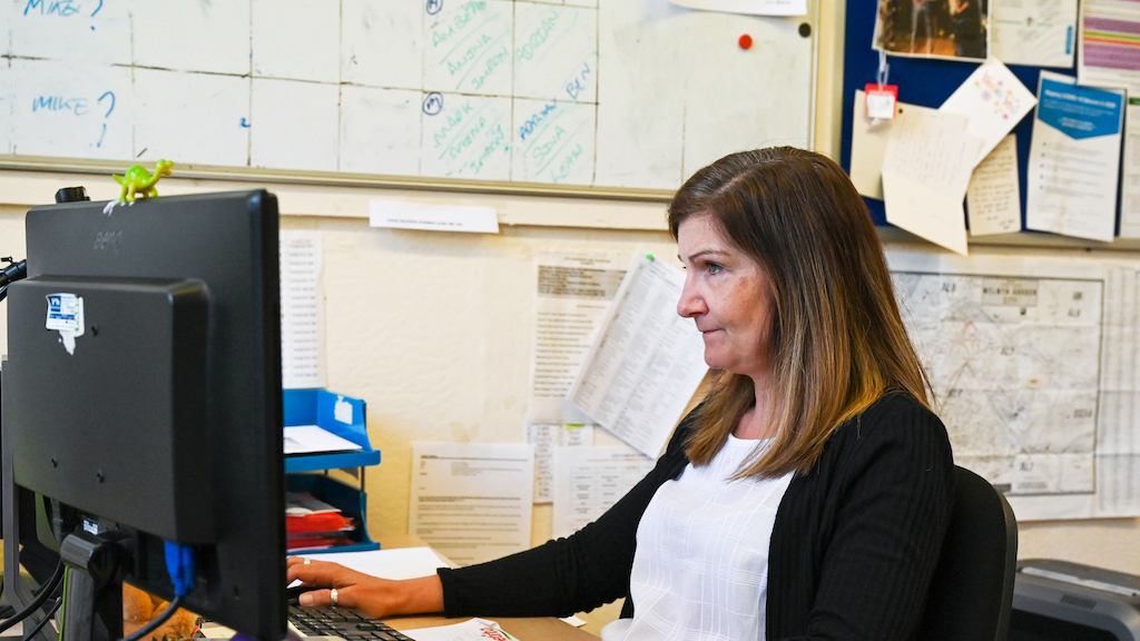 Older woman working at computer