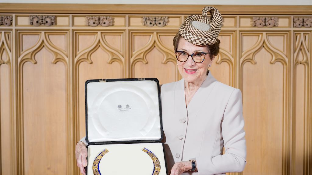 Dame Carol receiving the Dame Grand Cross of the Order of the British Empire
