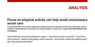 Focus on physical activity can help avoid unnecessary social care