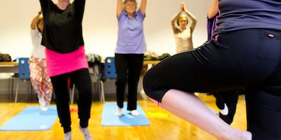 Exercise class: standing on one leg
