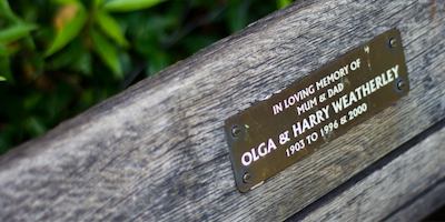 Park bench with a memorial plaque