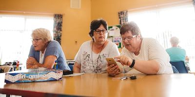 Older women using mobile phone