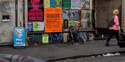 Woman in front of building