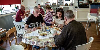 Cafe costumers conversing