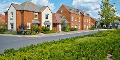 A few houses on a street