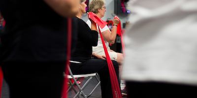 Strength and balance class with resistance band