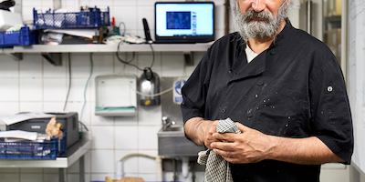Man in restaurant kitchen