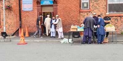 Group of men outside a mosque