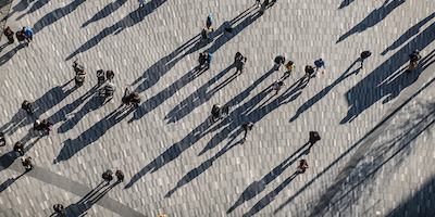 Bird's eye view of people in a square