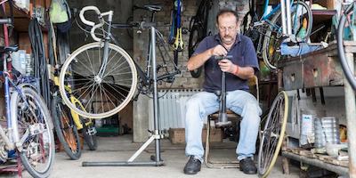 Man using a bike pump
