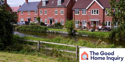 row of houses by a river