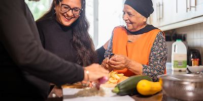 Older people cooking
