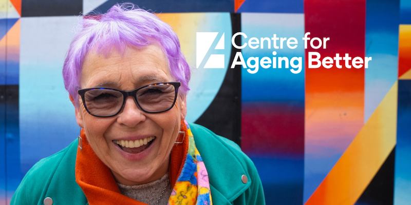 Older woman with purple hair