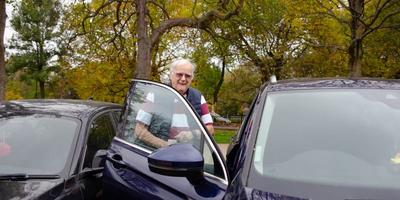 Man getting into his car