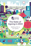 Front cover for State of Ageing in 2019, showing illustration of a world where everyone ages well