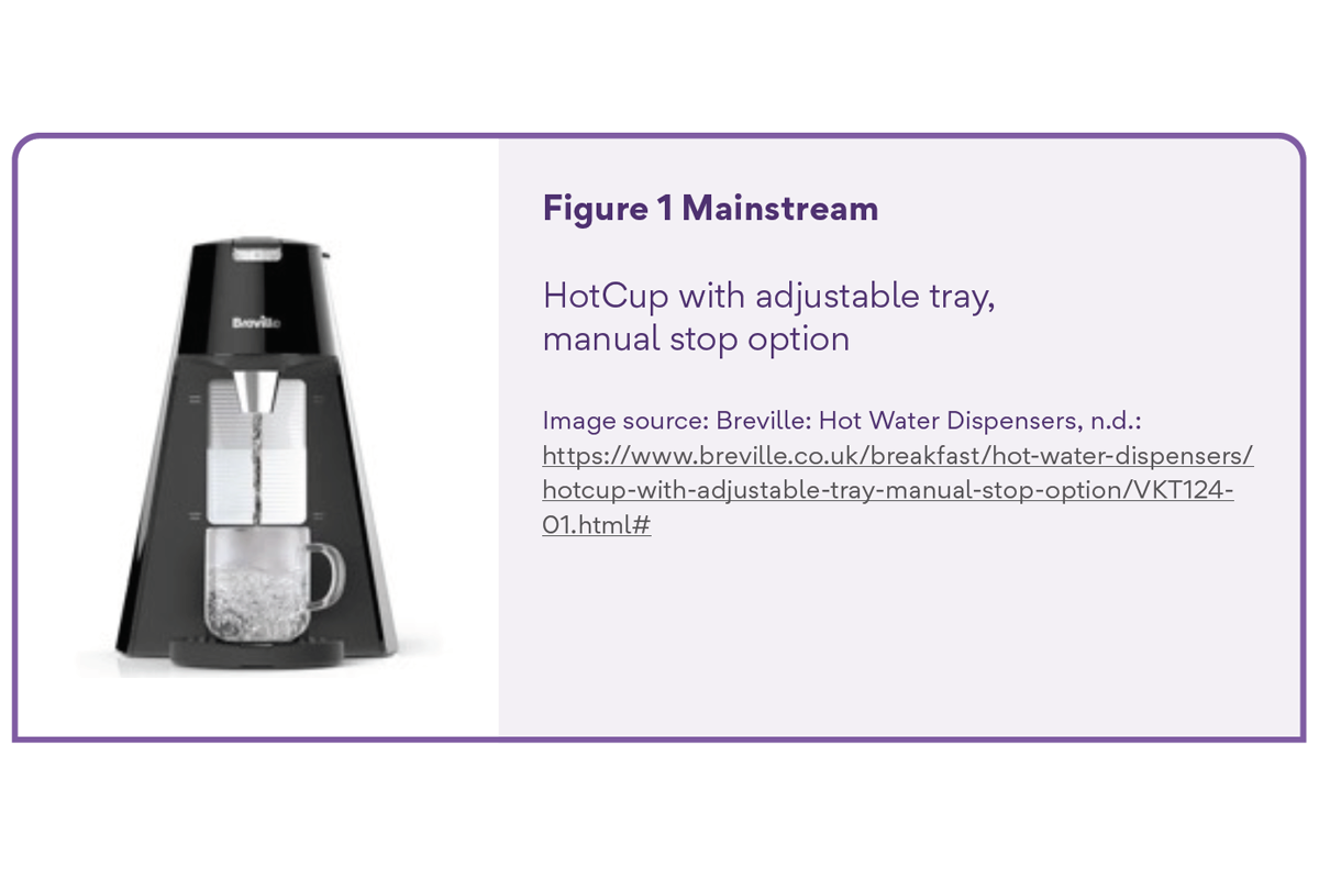 HotCup with adjustable tray, manual stop option