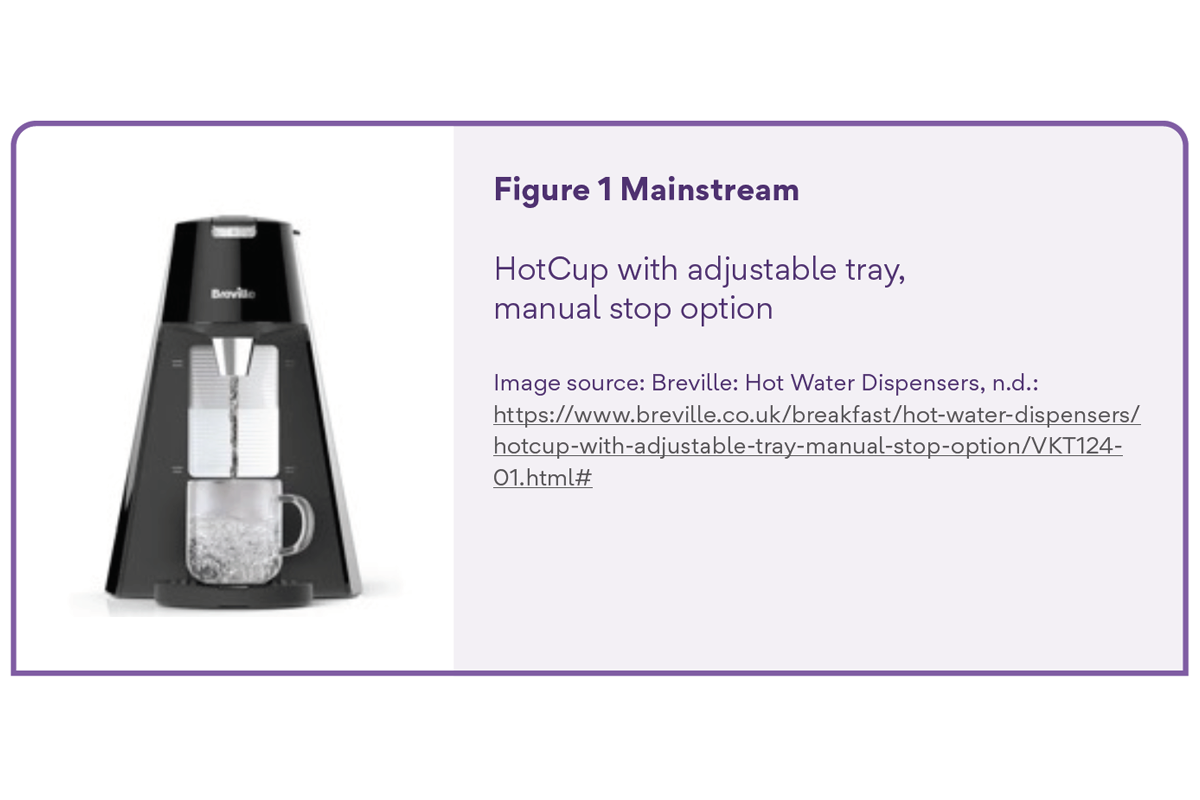 HotCup with adjustable tray, manual stop option