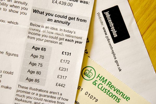 Job Centre Plus letter and pension statement