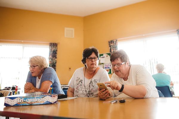 Older women using mobile phone
