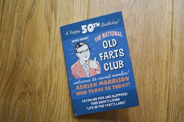 Birthday card with ageist text