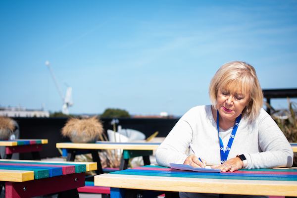 older worker writing