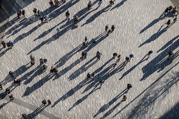 Bird's eye view of people in a square