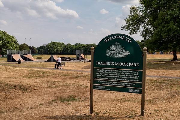 A sign in a park, saying Holbeck