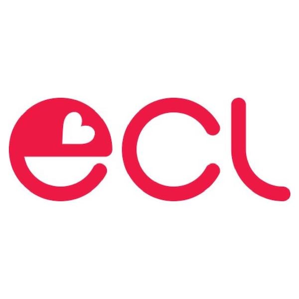 Red logo with letters ECL